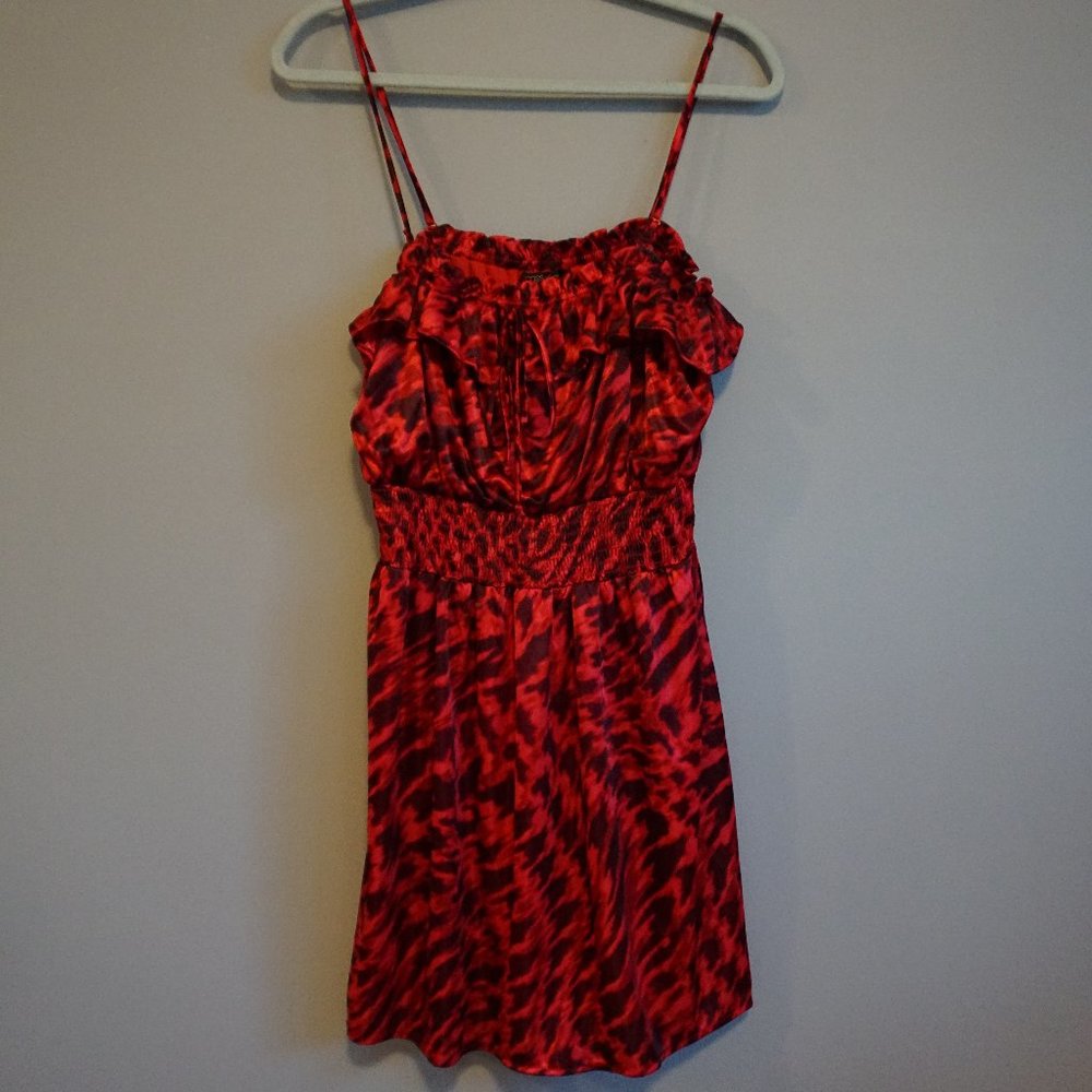 Grass Jeans Cinched Waist Satin Mini Dress in Red size L New